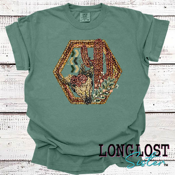 Boho Skull Cactus Faux Sequin Short Sleeve T-shirt long lost sister boutique