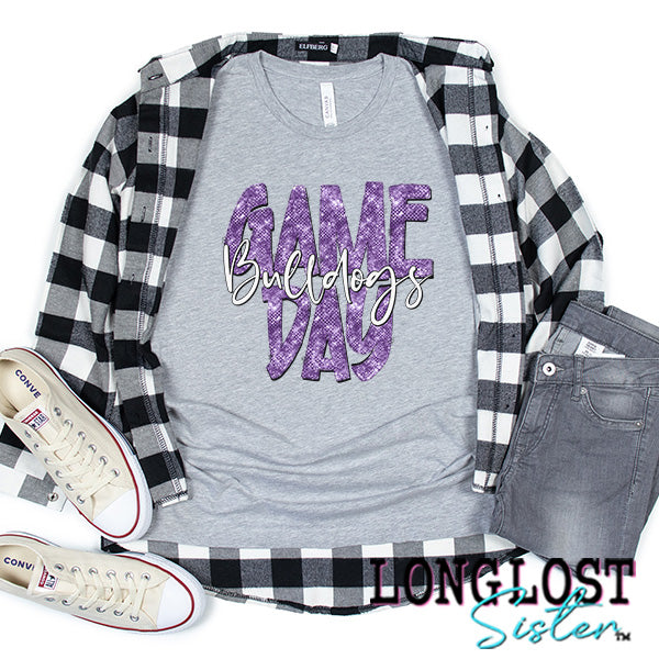 Bulldogs Game Day Purple Sparkle Short Sleeve T-shirt logn lost sister boutique