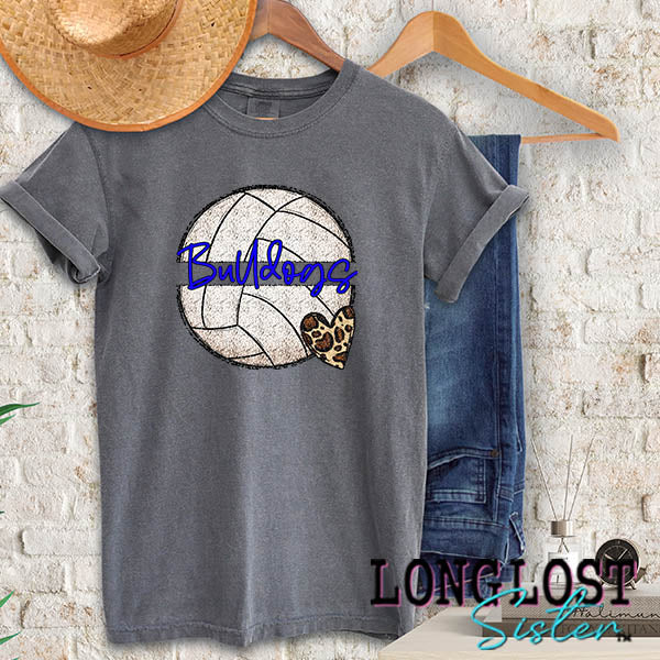 Bulldogs Blue Volleyball Faux Sequin Spirit Wear Short Sleeve T-shirt long lost sister boutique