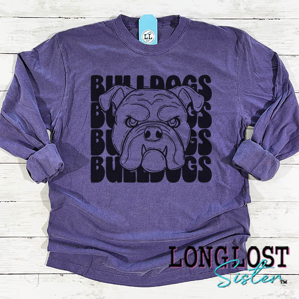 Bulldogs Stacked Mascot Long Sleeve T-shirt Purple long lost sister boutique