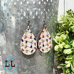 Christmas Lights Hand Painted Wood Dangle Earrings