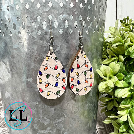 Christmas Lights Hand Painted Wood Dangle Earrings