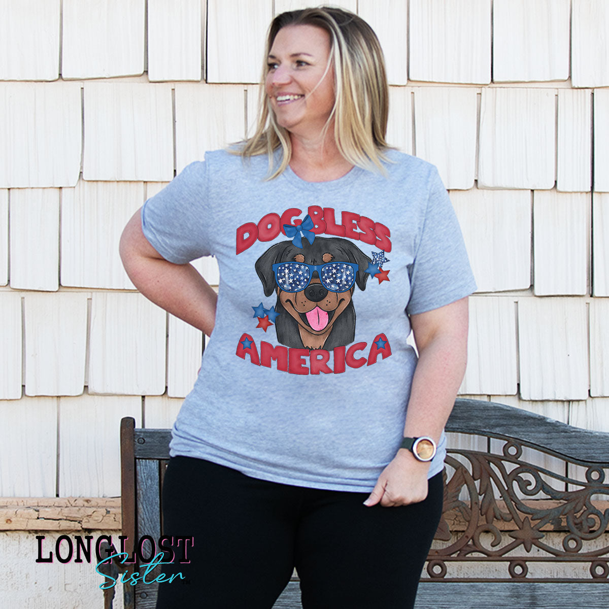 Dog Bless America Rottweiler Patriotic Graphic Tee