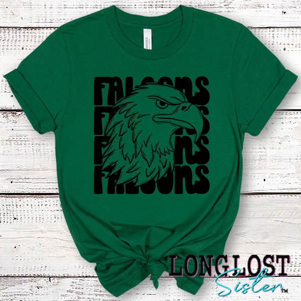 Falcons Stacked Mascot Spirit T-Shirt Green