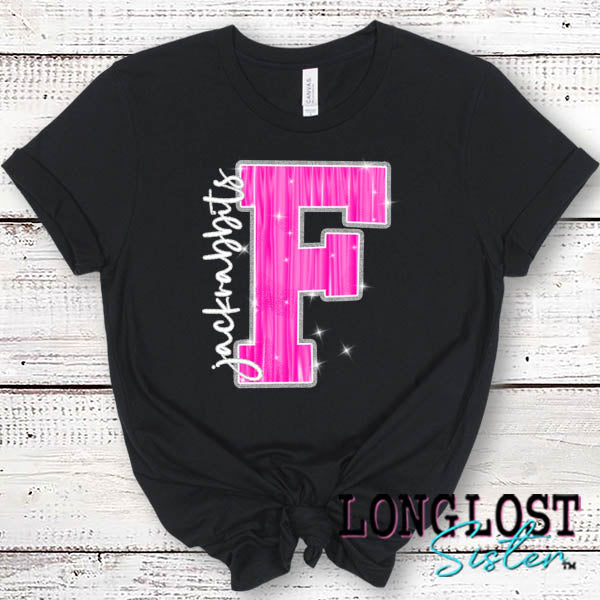 Forney Jackrabbits Hot Pink Sparkle Spirit T-Shirt Black short sleeve long lost sister boutique