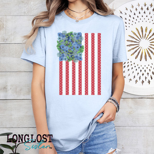Floral & Lace American Flag Graphic Tee