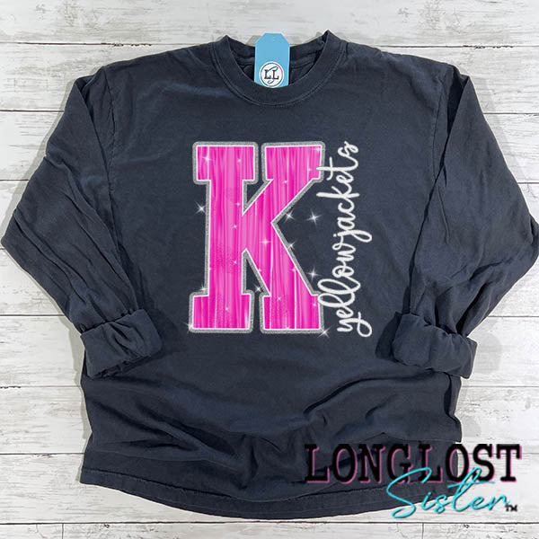 Kemp Yellowjackets Hot Pink Sparkle Long Sleeve T-shirt long lost sister boutique