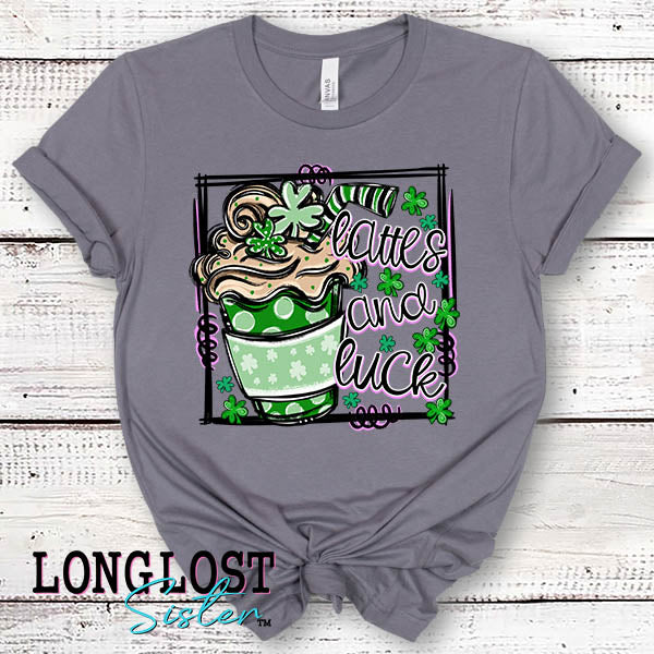 Lattes and Luck on Storm Grey Short Sleeve T-shirt