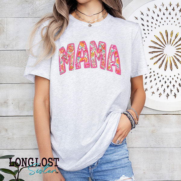 Mama Floral Faux Stitched Graphic Tee