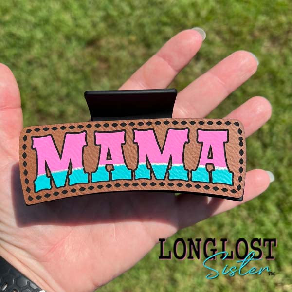 Mama Pink Turquoise Hand Painted Hair Claw Clip long lost sister boutique