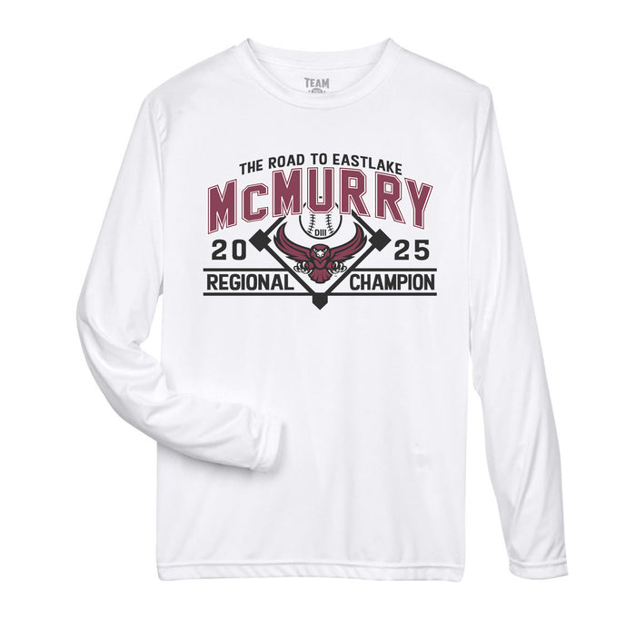 McMurry Baseball 2025 Regional Champion Adult Dry Fit Performance White Long Sleeve T-shirt