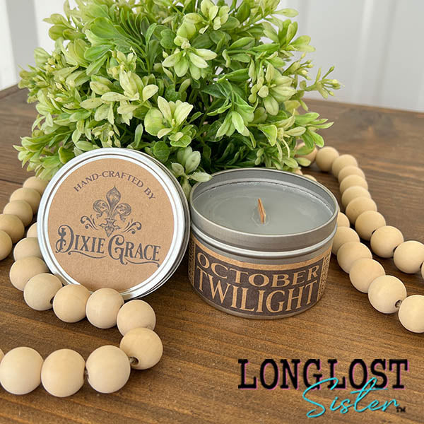 October twilight wooden wick candle almond coriander ginger cashmere sandalwood scent long lost sister boutique