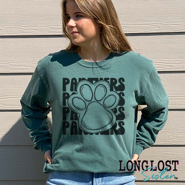 Panthers Stacked Mascot Paw T-shirt landree model long lost sistr boutique
