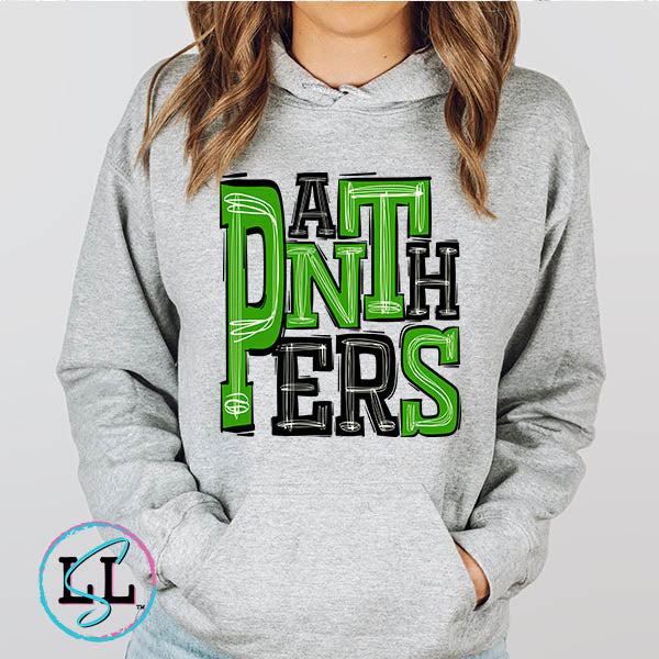 Panthers Green & Black Sporty Mascot Athletic Heather Grey Hoodie