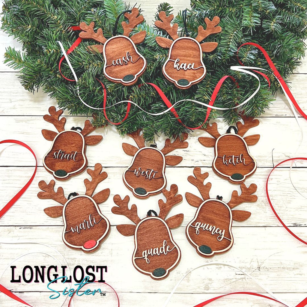 Personalized Reindeer Christmas Ornament long lost sister boutique