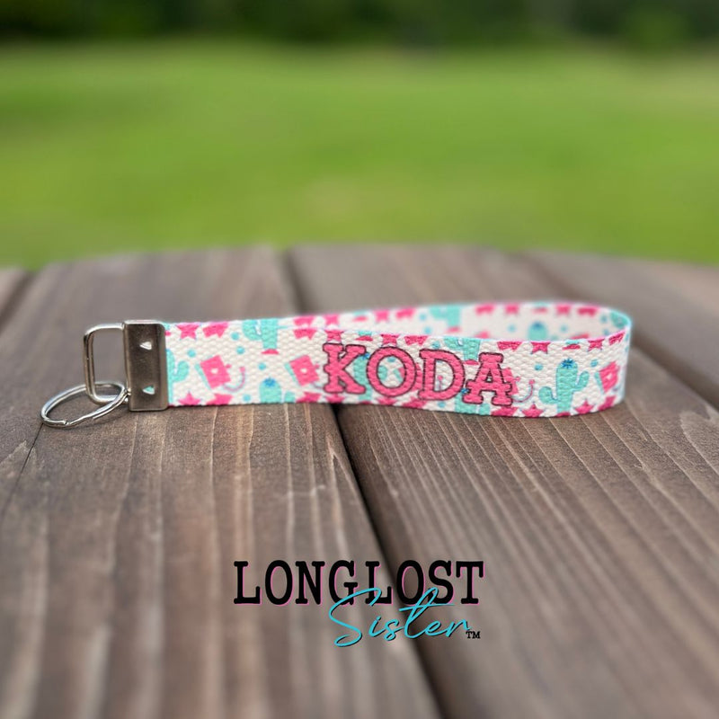 Personalized Pink Cactus Key Fob Keychain | Long Lost Sister Boutique