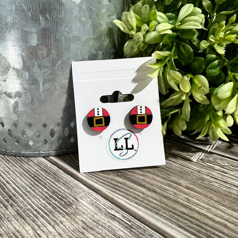 Santa Suit Hand Painted Wood Stud Earrings