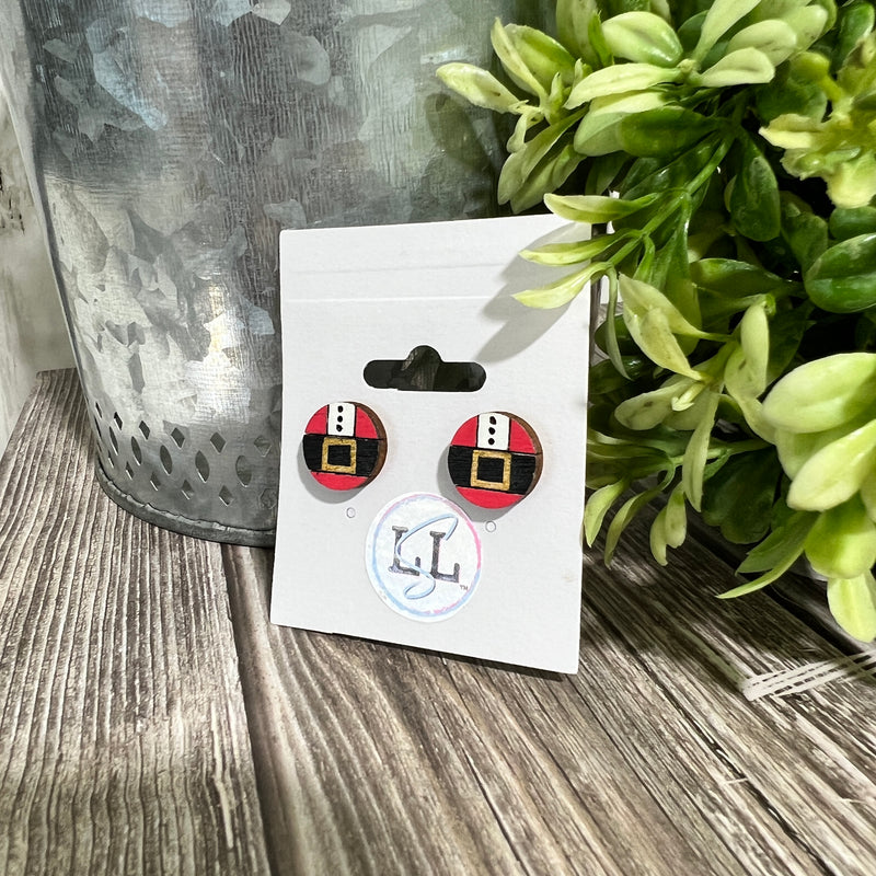 Santa Suit Hand Painted Wood Stud Earrings