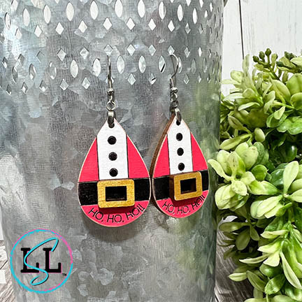 Santa Suit Ho Ho Ho Hand Painted Wood Dangle Earrings