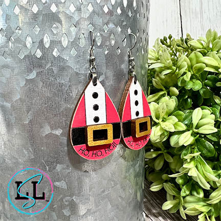 Santa Suit Ho Ho Ho Hand Painted Wood Dangle Earrings