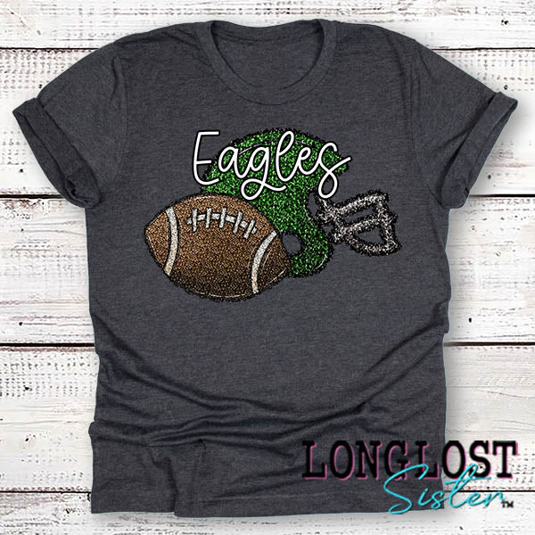 Eagles Faux Sequin Football and Helmet T-shirt Dark Heather Grey long lost sister boutique