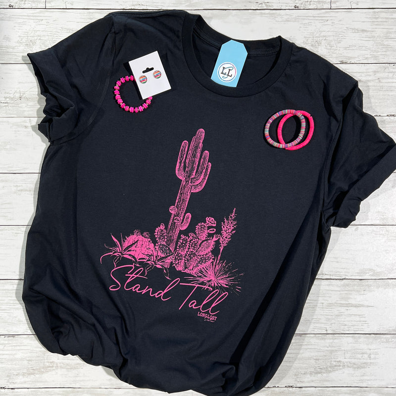 Stand Tall Cactus Signature Tee Hot Pink