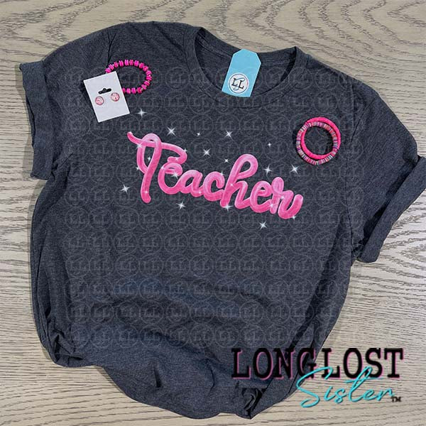 Teacher in Hot Pink T-shirt