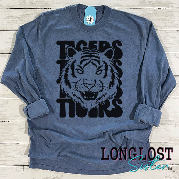 Tigers Stacked Mascot Long Sleeve T-shirt Blue long lost sister boutique