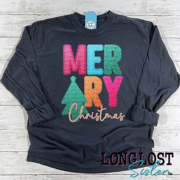 Merry Christmas Faux Tinsel Long Sleeve T-shirt