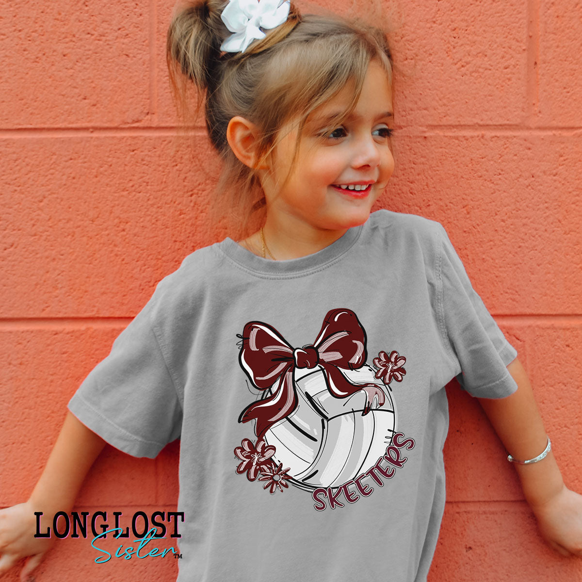 Volleyball Bow & Flowers Team Mascot Kids T-shirt | Long Lost Sister Boutique