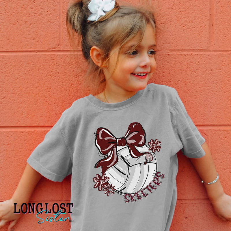 Volleyball Bow & Flowers Team Mascot Kids T-shirt | Long Lost Sister Boutique