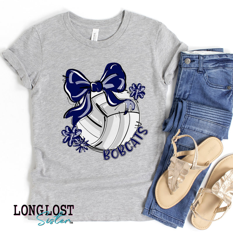 Volleyball Bow & Flowers Team Mascot Kids T-shirt | Long Lost Sister Boutique