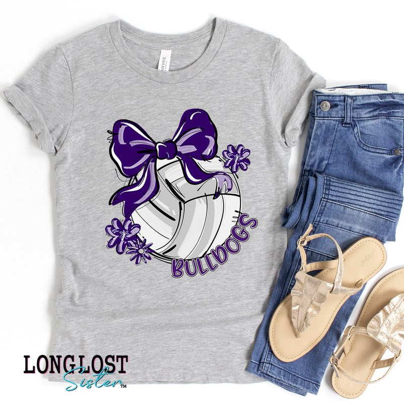 Volleyball Bow & Flowers Team Mascot Kids T-shirt | Long Lost Sister Boutique