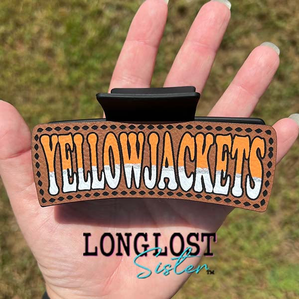 Yellowjackets Hand Painted Hair Claw Clip Orange Silver White long lost sister boutique