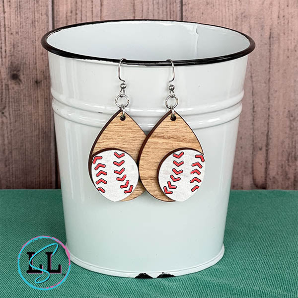 Baseball Hand Painted Wood Dangle Earrings
