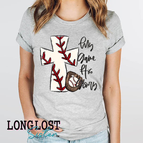 Baseball My Game His Glory Heather Grey Short Sleeve T-shirt