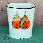 Basketball Hand Painted Wood Dangle Earrings