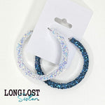 Blue and White Iridescent Glitter Hoop Earrings long lost sister boutique