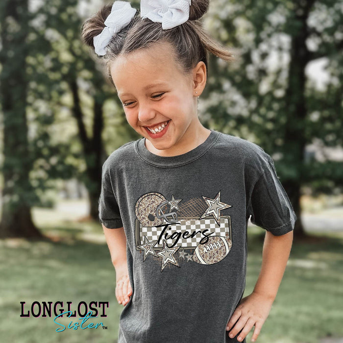 Camo Checker Football Custom Mascot Kids T-shirt | Long Lost Sister Boutique