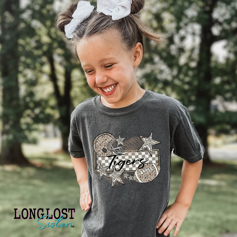 Camo Checker Football Custom Mascot Kids T-shirt | Long Lost Sister Boutique