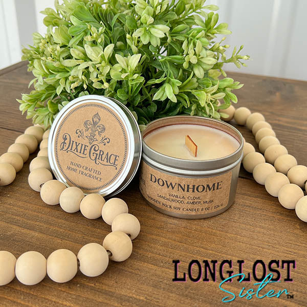 downhome wooden wick candle vanilla clove sandalwood amber musk long lost sister boutique