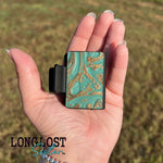 Turquoise & Copper Embossed Leather Small Hair Claw Clip