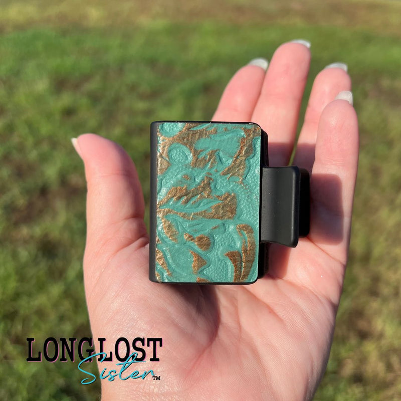 Turquoise & Copper Embossed Leather Small Hair Claw Clip