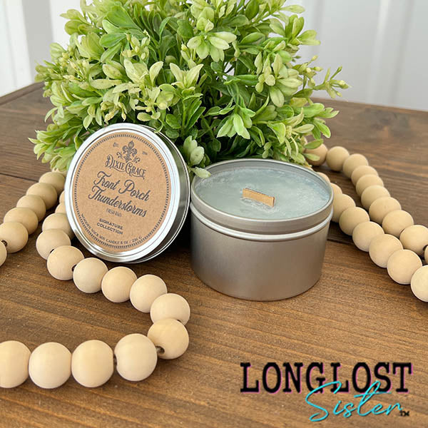 front porch thunderstorm wooden wick candle fresh rain scent long lost sister boutique