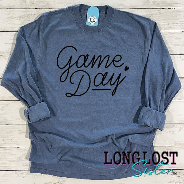 Game Day Hand Lettered Long Sleeve T-shirt Blue long lost sister boutique
