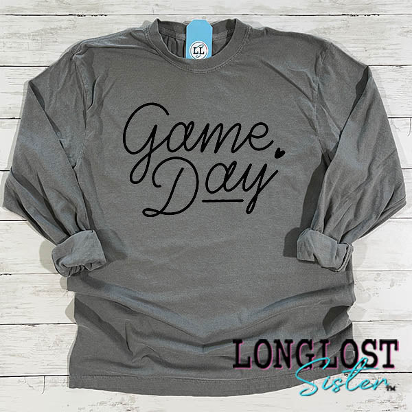 Game Day Hand Lettered Long Sleeve T-shirt Grey long lost sister boutique