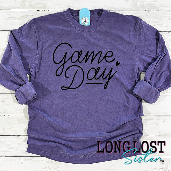 Game Day Hand Lettered Long Sleeve T-shirt Purple long lost sister boutique
