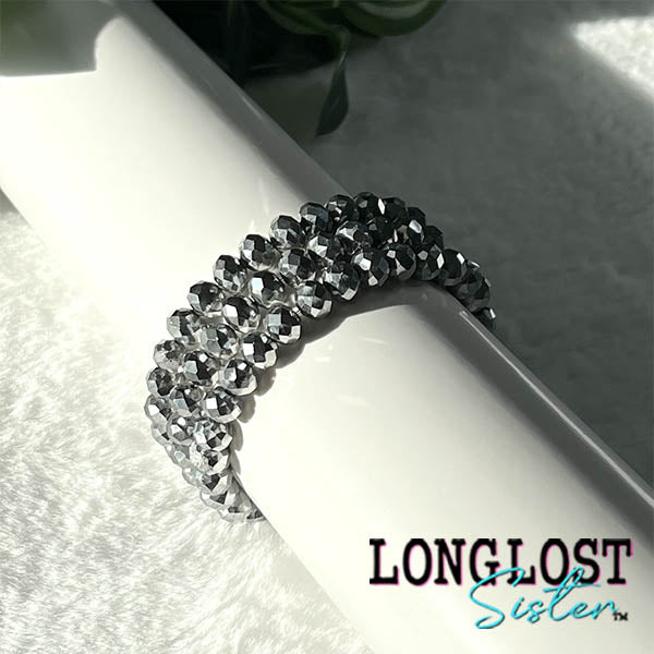Dark Silver Glass Bead Stretch Bracelet long lost sister boutique