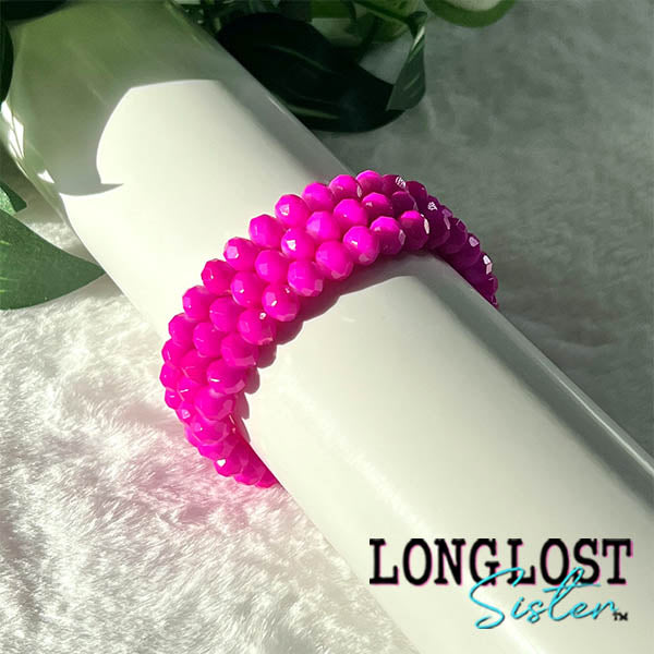 Hot Pink Glass Bead Stretch Bracelet long lost sister boutique