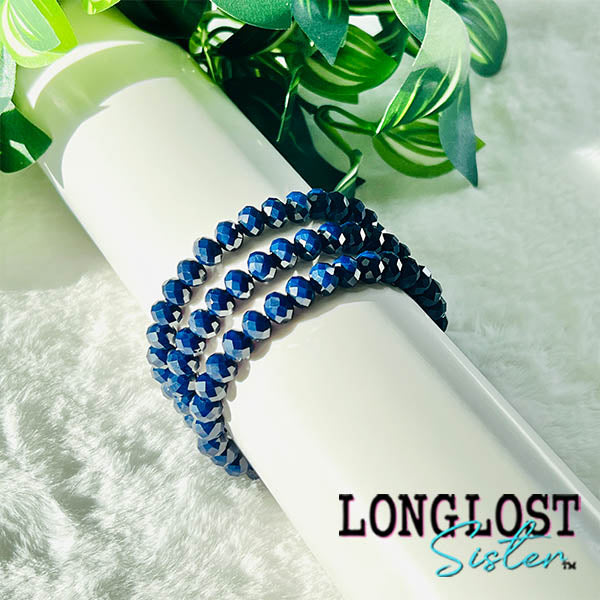 Navy Blue Glass Bead Stretch Bracelet long lost sister boutique